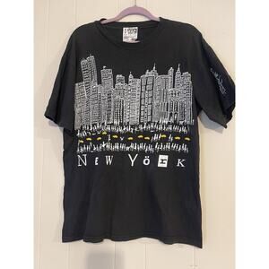 VTG Pog Single Stitch 90s New York City Yellow Puffy Cabs 100% Cotton Tshirt L